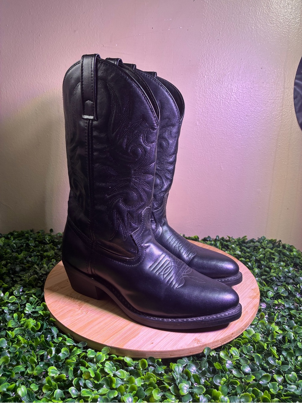 🔥 LAREDO BLACK LEATHER WESTERN COWBOY PULL UP BOOTS STITCHED SHAFT MENS SZ 7.5 D